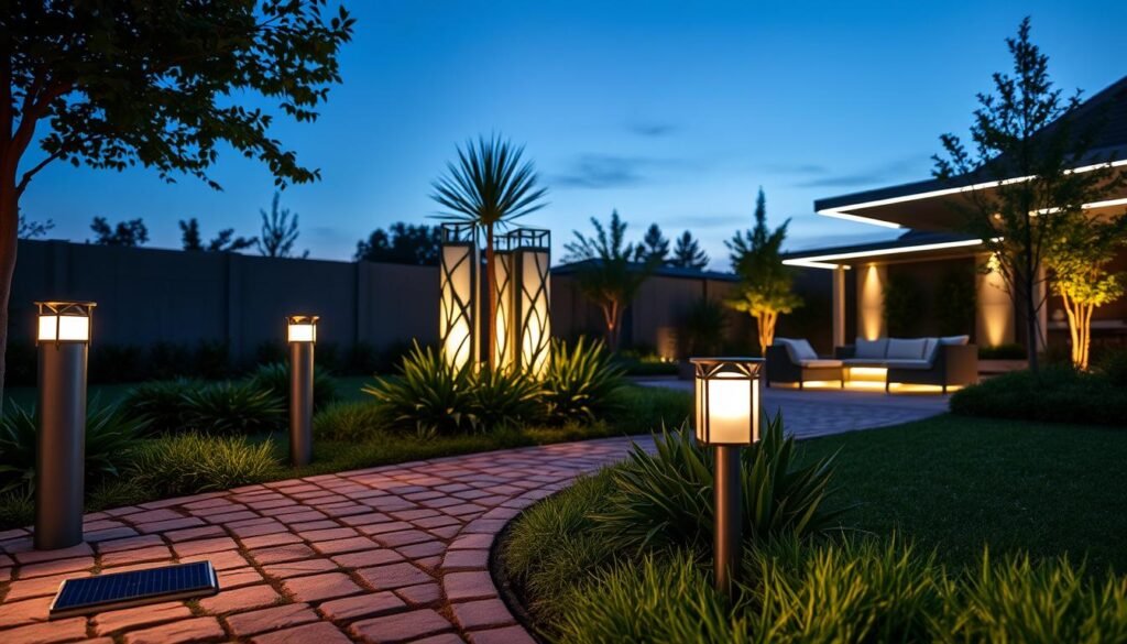 modern solar lights and contemporary outdoor lighting for gardens