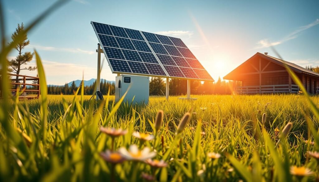 photovoltaic solar panels charging battery storage for off-grid lighting