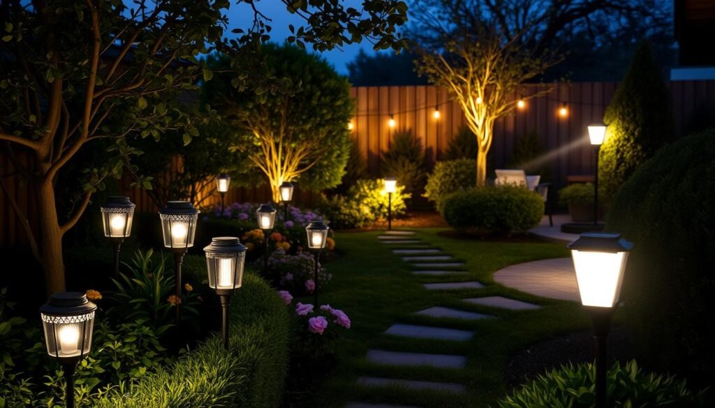 various solar light types and outdoor lighting options for gardens